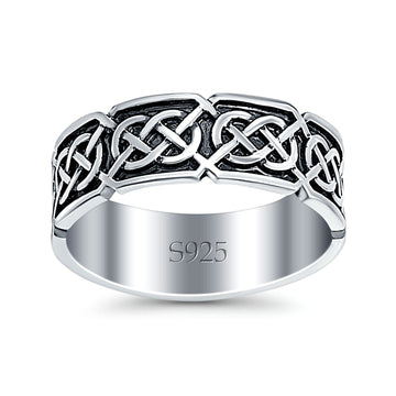 Celtic Oxidized Band Solid 925 Sterling Silver Thumb Ring (7mm)